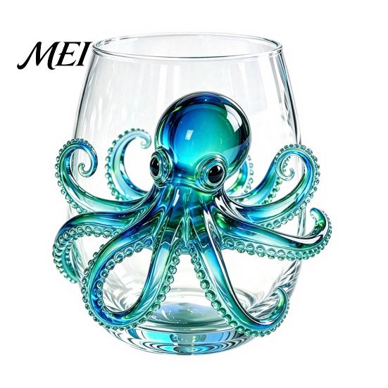 Ocean Style Bar Accessory Octopus Stemless Wine Glass, 3D Marine Animal Printed Themed Glassware Borosilicate Glassware, for Cocktails And Home Unique