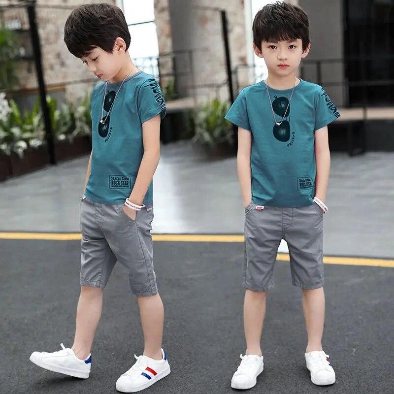 Summer Teenager Boys Clothes Casual Outfit Kids Tracksuit Child T Shirt + Shorts Pant