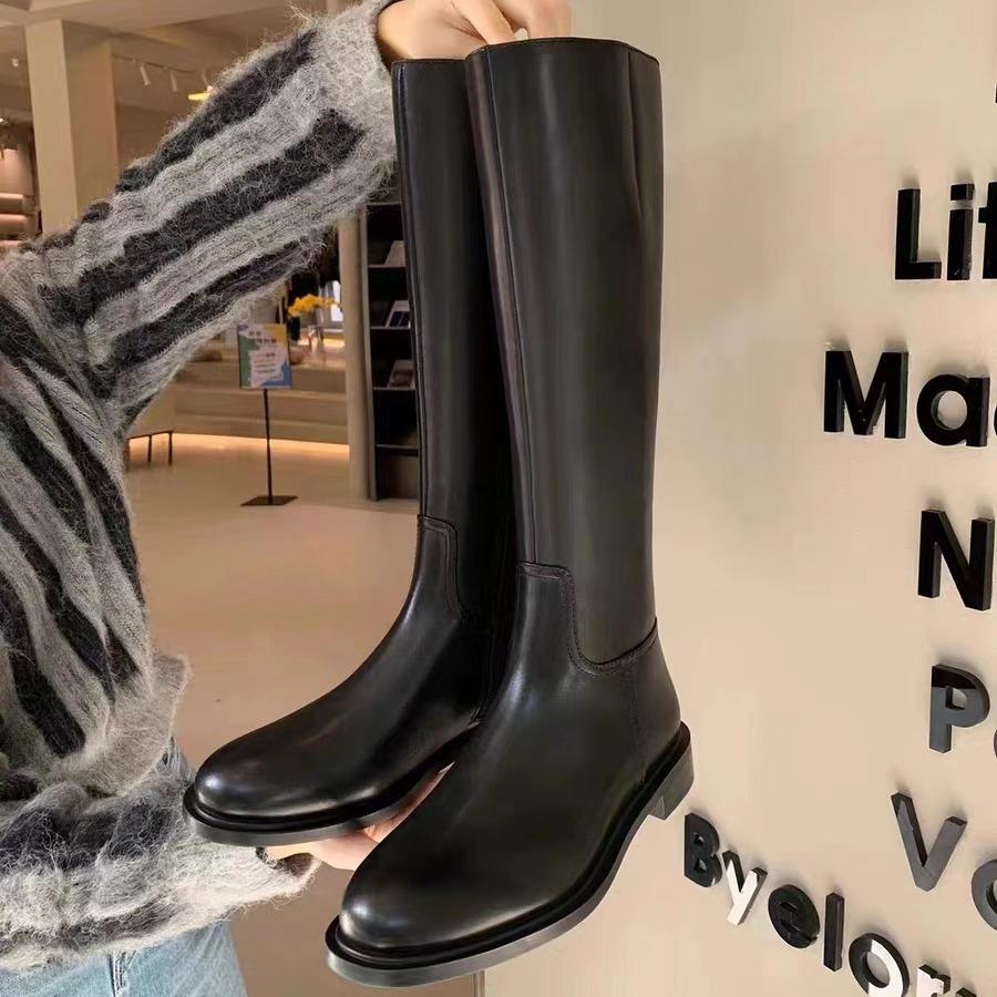 Simple Round Head Low Heel Side Zipper Fashion High Long Knight Boots Women's New Autumn and Winter Models