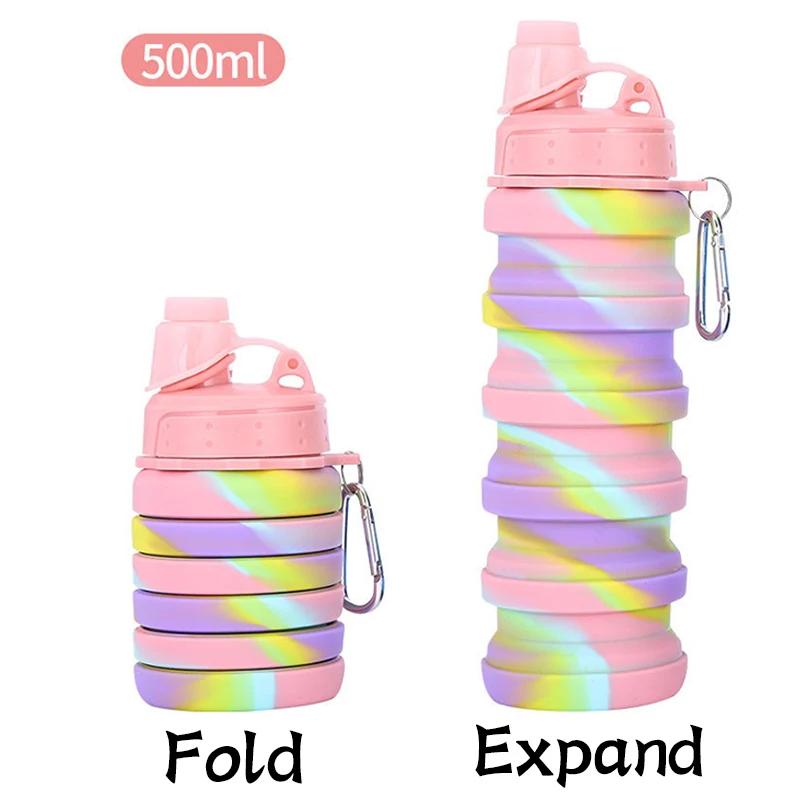 Silicone Water Bottle Portable Foldable Cup Fruit Juice Leak-Proof Outdoor Sport Traveling Camping Bottle Collapsible Cup Bottle