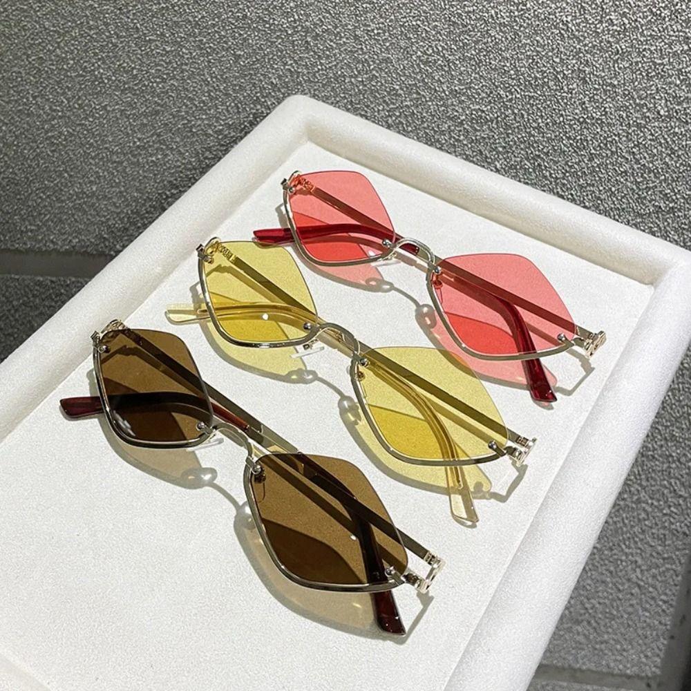 UV Protection Rhombus Sunglasses Metal Half Frame UV Resistant Cycling Glass Hipster