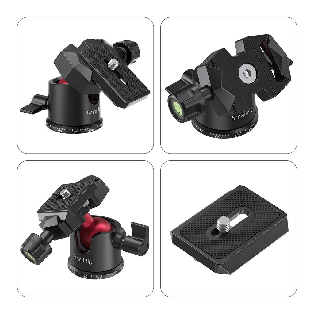 Вращающаяся алюминиевая шаровая головка SmallRig с площадкой и адаптером для резьбы BUT2665 360° Arca-Swiss 3/8" 1/4" -