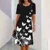Elegant New Women's Short Sleeve Mid-Length Dress 3d Butterfly Print Round Neck Dresses Oversized Women Clothing 2025 For Summer
