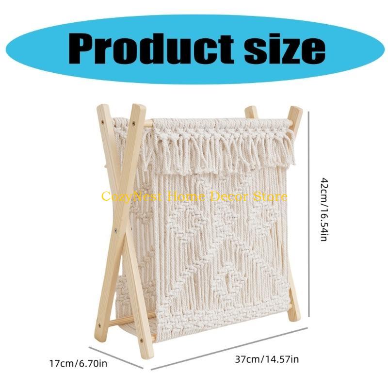 92MF Comfortable Cotton Woven Storage Rack Foldable Magazine Holder Nordic Decoration for Desktop and Home Organization