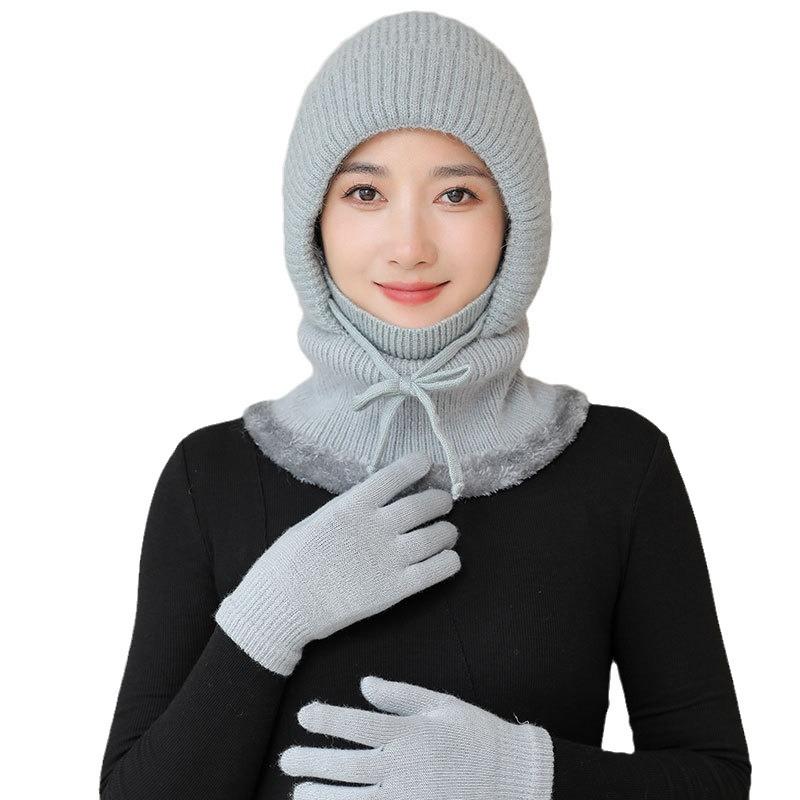 Rabbit Wool Blended Warm Hat Lady Mother Winter Scarf Mask One-piece Hat Middle Grandmother One-piece Hat
