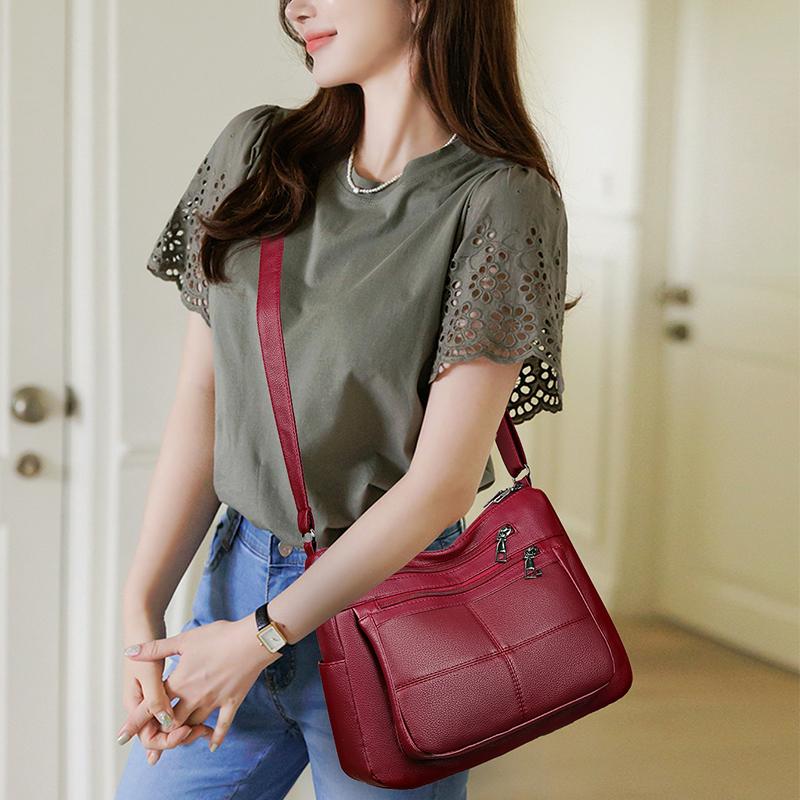 Women's Crossbody Bag Multi-Layer Bag Soft Leather Middle-Aged Mother Shoulder Bag