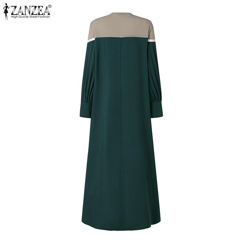 ZANZEA Женское повседневное длинное платье с круглым вырезом и длинным рукавом в стиле пэчворк