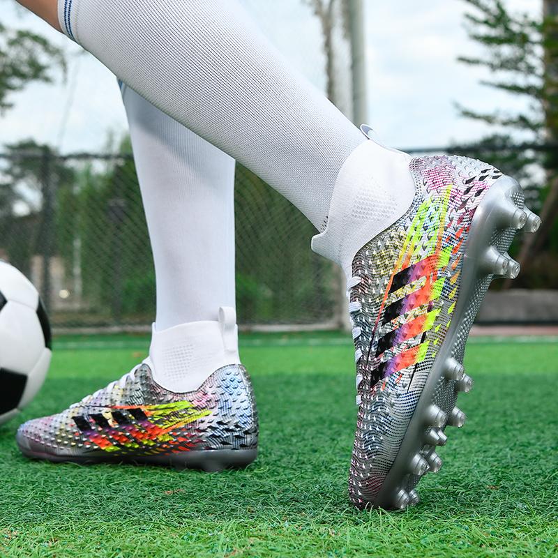 Брендовые серебристые мужские футбольные бутсы большого размера 34-46, дышащие, без застежек, мужские футбольные бутсы для тренировок на открытом воздухе, кроссовки FG для мужчин