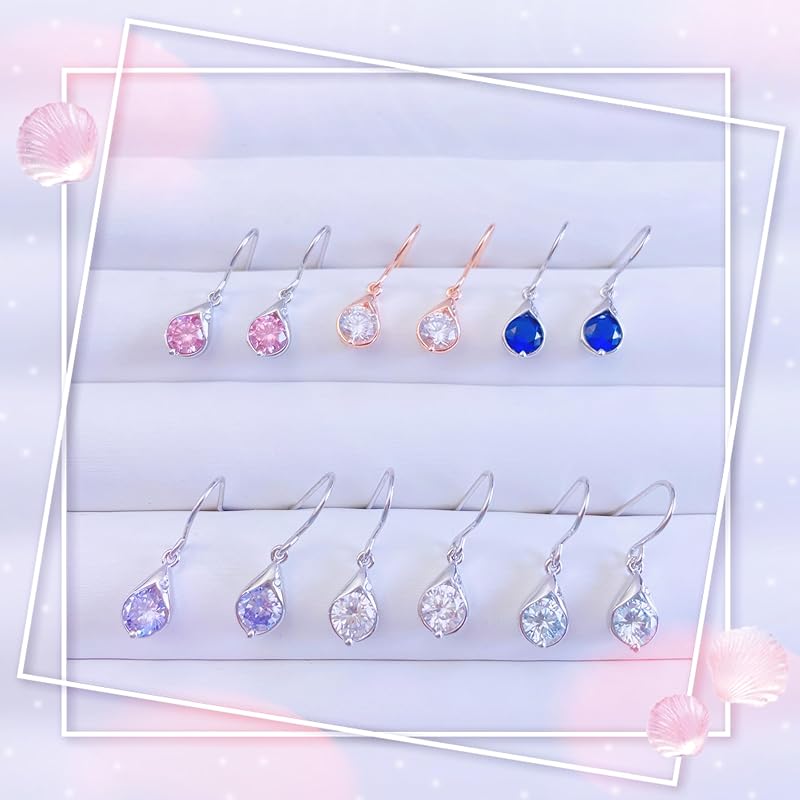 YUIITU earrings ladies shine zirconia hook sway silver Compatible with metal allergies woman drop simple present wedding anniversary birthday commute