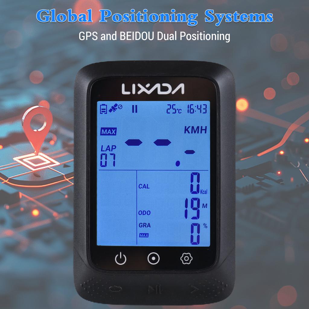 Bike Computer GPS Wireless Waterproof ANT+ Sensor and BT 2.3in Altitude Gradient Heart Rate