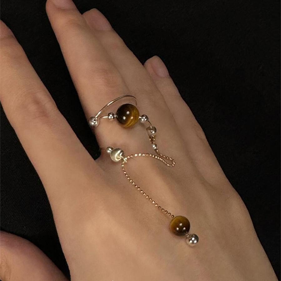 Кольцо с бахромой из камня «Тигровый глаз» Майяр, кольцо с дизайном личности с высоким чувством, модные ювелирные изделия с темпераментом в стиле легкой роскоши