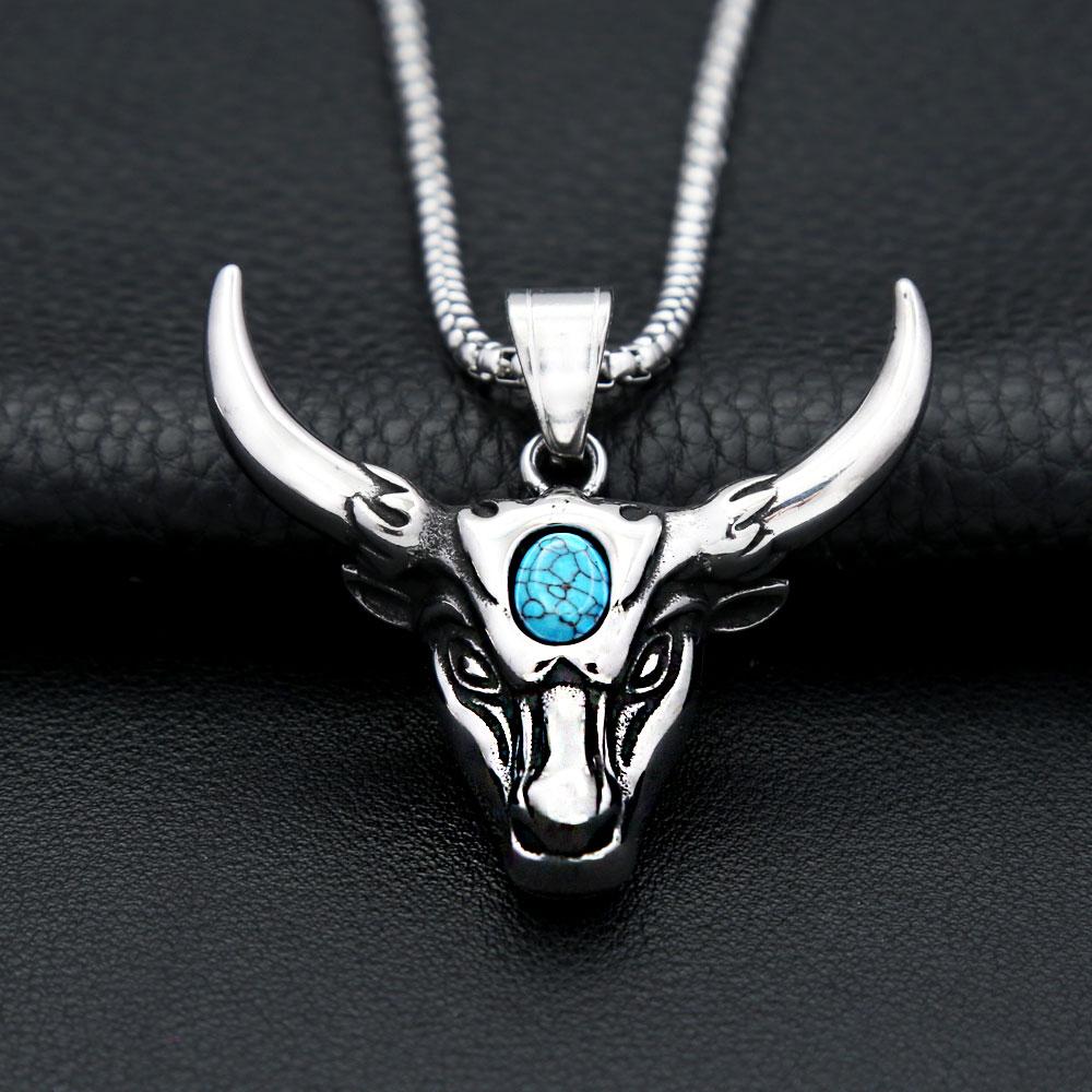 Vintage 316L Stainless Steel Bull Head Pendant Necklace for Men Women Hip Hop Fashion Animal Punk Jewelry Amulet Gifts Wholesale