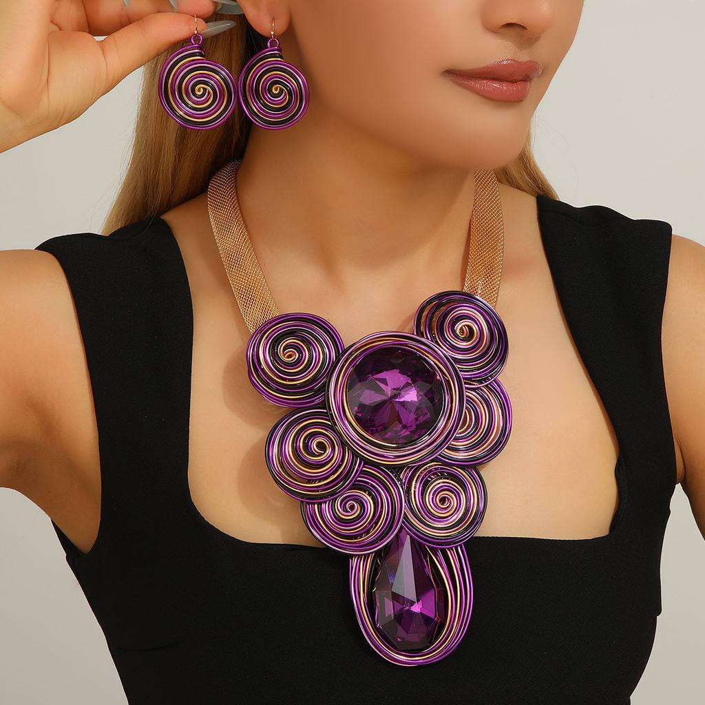 Женский набор бижутерии для преувеличения Плетёное из алюминиевой проволоки ожерелье с кристальными бусинами и серьги