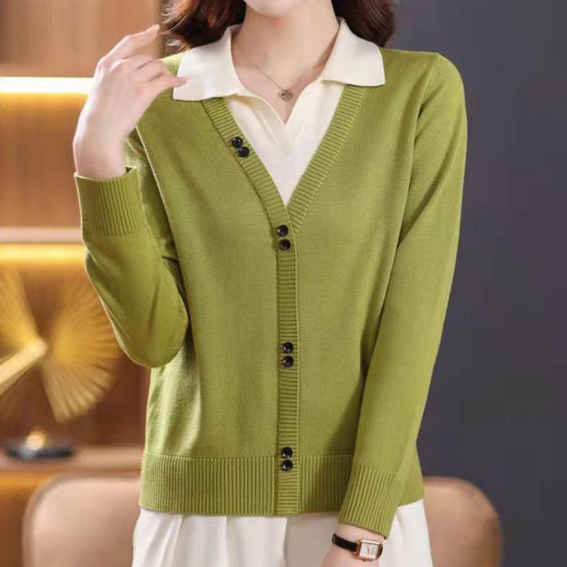 Европейский свитер, пуловер, весна 2023, женский дизайн, длинный рукав, пуговица, искусственный свитер из двух предметов, вязаный пуловер, женский