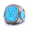 Nordic Style Titanium Steel Ring with Blue Turquoise Stone Vintage Three Sided Design for Men