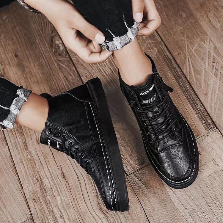 Мужские новые модные повседневные туфли-лодочки на плоской подошве из толстой кожи на молнии