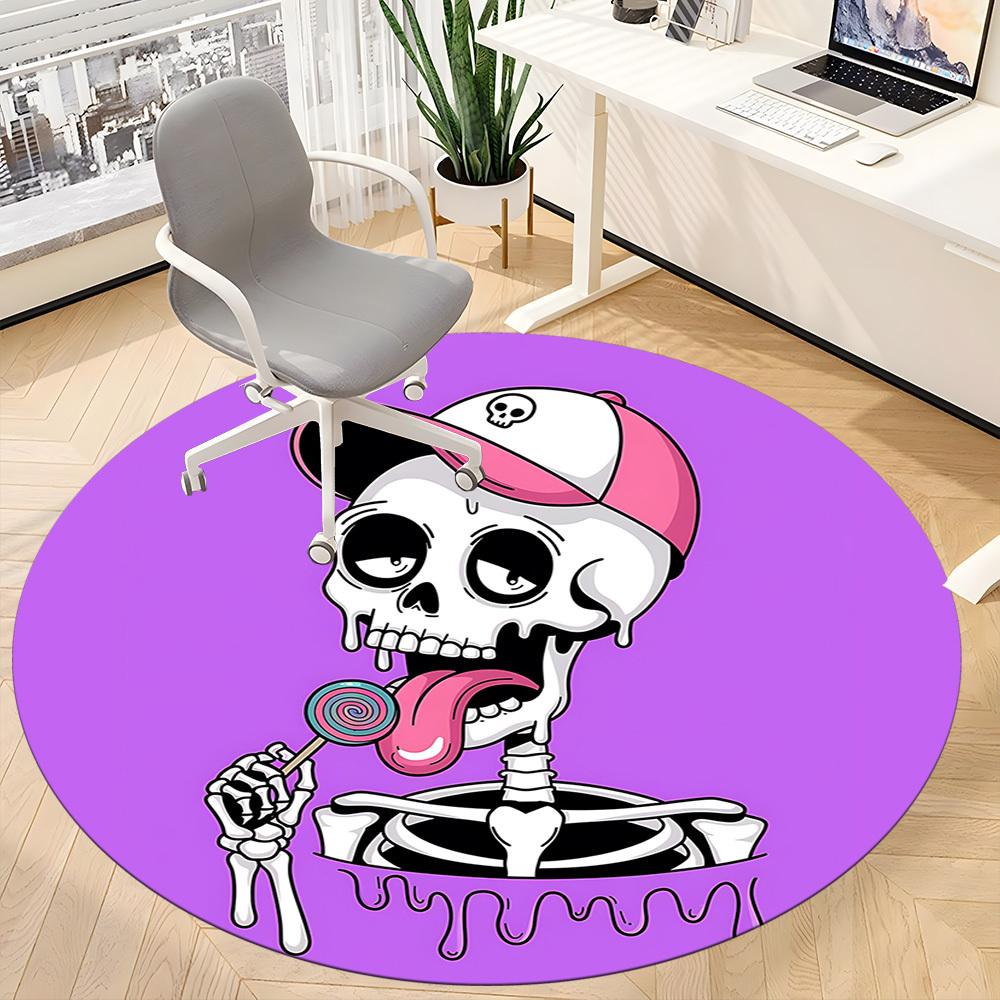 1pc Skelton Candy Office Round Area Rug, Under Office Chairs Bedroom Living Room Home Decor, Room Deco, Available in Various Sizes
