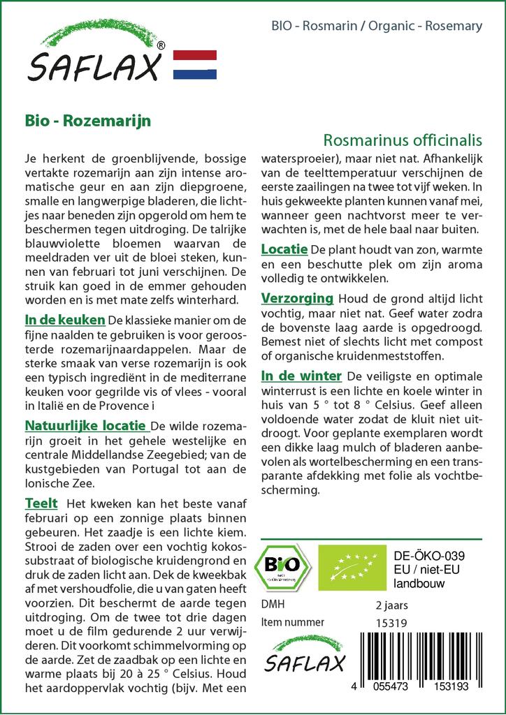 SAFLAX Garden in the Bag - Органический - Розмарин - 40 семян - С субстратом в удобном стоячем пакете - Rosmarinus officinalis