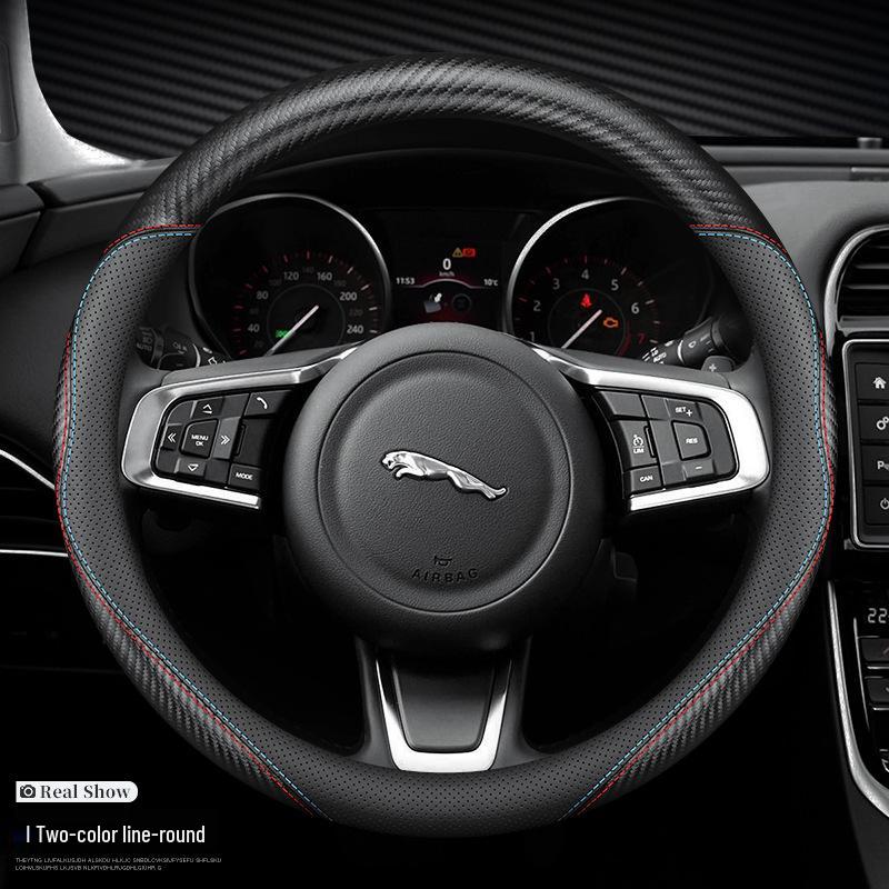 Genuine Leather Steering Wheel Cover for Jaguar XF, F-PACE, XEL, XFL, XJ, XE - All-Season, Non-Slip.