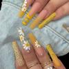 Yellow Gradient Crinkle Chrysanthemum Broken Diamonds Wearable False Nails Nail Stickers Nail Art