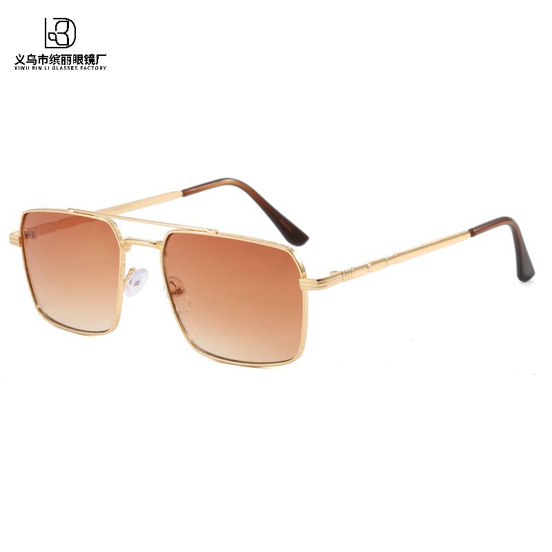 Солнцезащитные очки для взрослых с большой оправой, модные, с двумя лучами, квадратной оправой, для мужчин и женщин, для активного отдыха, универсальные, металлические очки