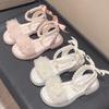 Sweet Girls Princess Sandals Summer Chic Flower Children Causal Open-toe Sandals Fashion Pearl Ankle Strap Kids Flat Sandals New