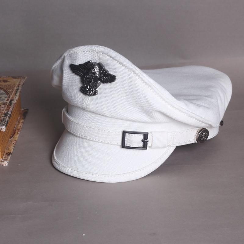 Ретро американская темно-синяя матросская фуражка для мужчин и женщин, летняя беретная шляпа, мужской холст, серый ремень с орлом, локомотив, немецкий капитан, Casquette