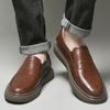 Fashion Flat Bottomed Men's Leather Shoes Quality Elegance Comfort Style Office Driving Outdoor Leisure Business Brown Adult Loafer
