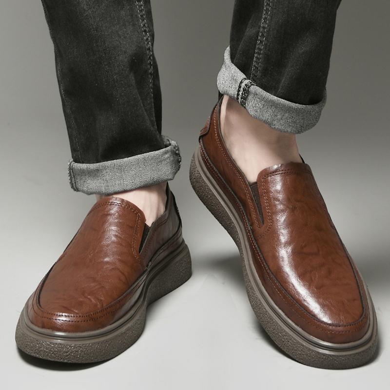 Fashion Flat Bottomed Men's Leather Shoes Quality Elegance Comfort Style Office Driving Outdoor Leisure Business Brown Adult Loafer