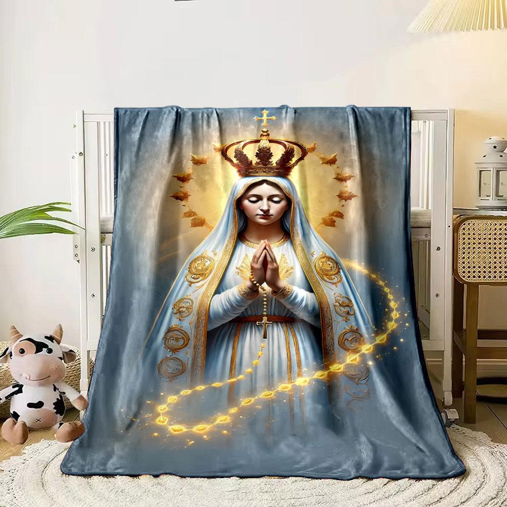 Our Lady of Lourdes Rosary Crown Throw Blanket Printed Blanket for Living Room Bed Couch lunch break Soft Cozy Blanket for Friend's festival Gift