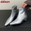 Fashion Silver Female Low Heel Women Ankle Stretch Boots Zippers Fashion Pointed Toe Ladies Modern Short Boots Pumps Shoes