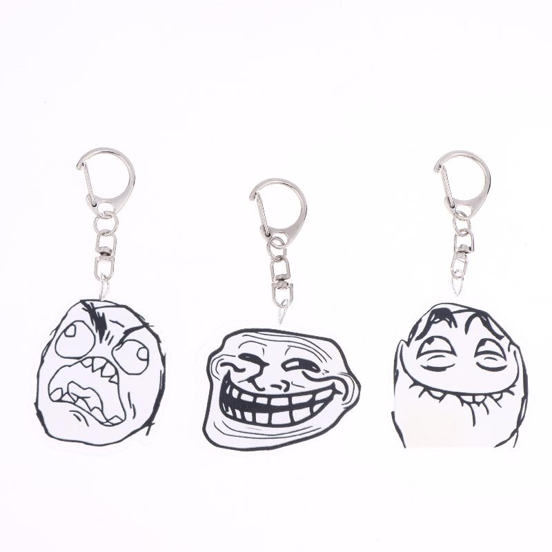 4 шт. Забавный акриловый брелок Trollface для подвешивания на сумку, аксессуары, кольцо для ключей, подвеска, ювелирные изделия, подарки для друзей