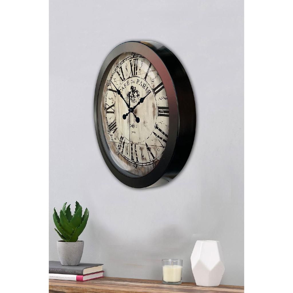 Подарочные черные металлические настенные часы Cafe De Paris 36 см