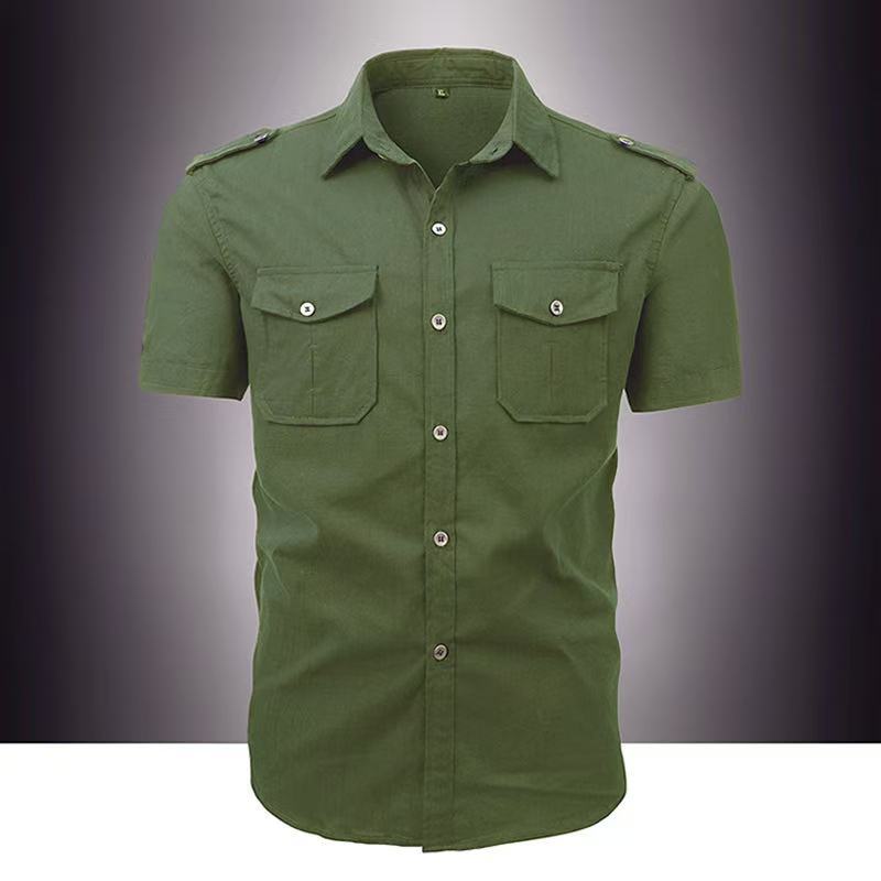 Летняя рубашка с короткими рукавами, тонкая секция, мужская, повседневная, большого размера, с несколькими карманами, молодежная рабочая рубашка, удобные и прочные мужские топы