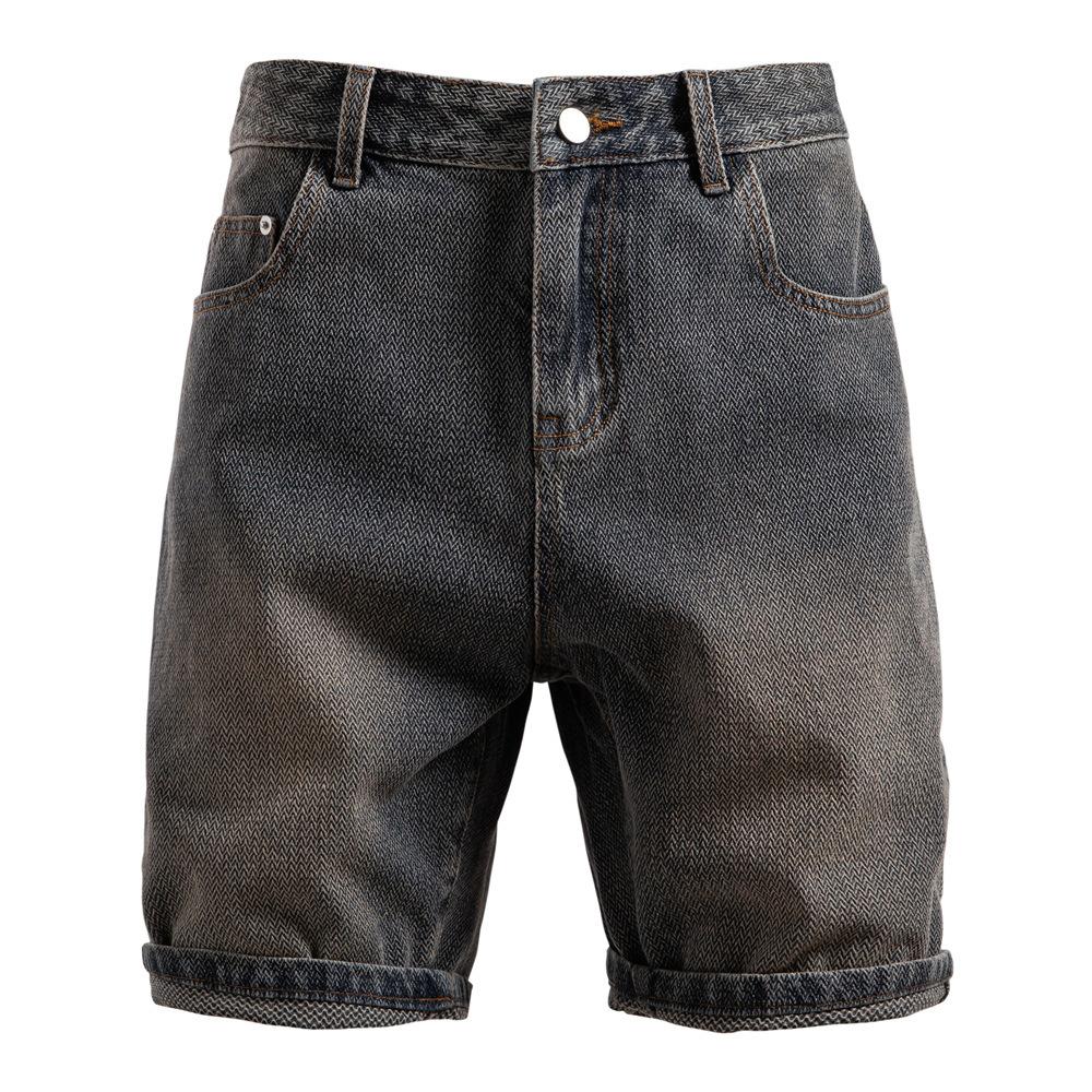Summer Cross-Border New Product Star Pattern Denim Shorts Men'S European And American Retro Straight Five-Point Pants Men'S Denim Shorts