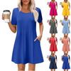 Women's Summer Dress Loose Beach Vacation Casual Round Neck Short Sleeve Sundress With Pocket Short Sleeve Shirt Dress