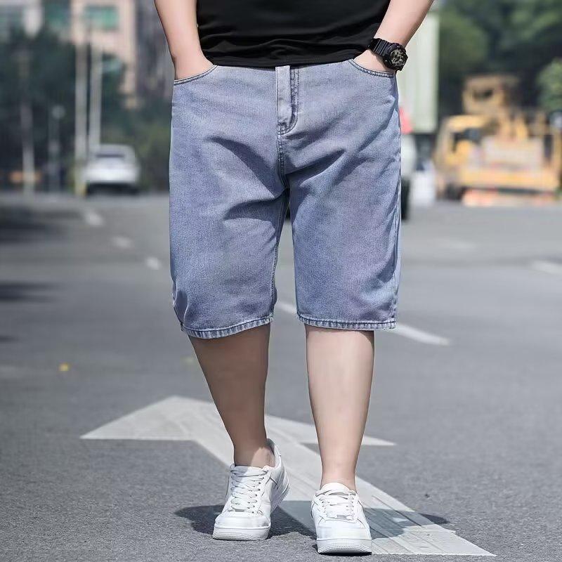Big Size Men's Fashion Shorts Denim Plus Size Men's Denim Shorts Loose Summer Casual Stretch Five-minute Trousers Elastic Waist