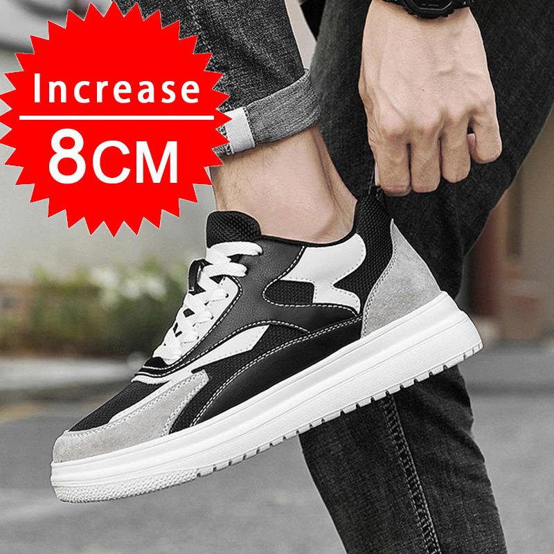 New Men Trendy Leather Sneakers Elevator Shoes Invisible Breathable Heightening Shoes 8cm 10cm Casual Fashion Light Sneakers