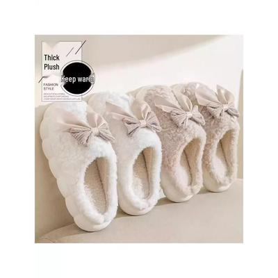 Женские пушистые хлопковые тапочки с бантом, Осень/Зима 2025, Толстая подошва, Домашний комфорт