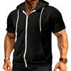 Мужская футболка с капюшоном на молнии, летняя футболка с коротким рукавом, однотонная футболка с полной молнией и карманами для повседневных занятий спортом, уличного спорта, спортзала