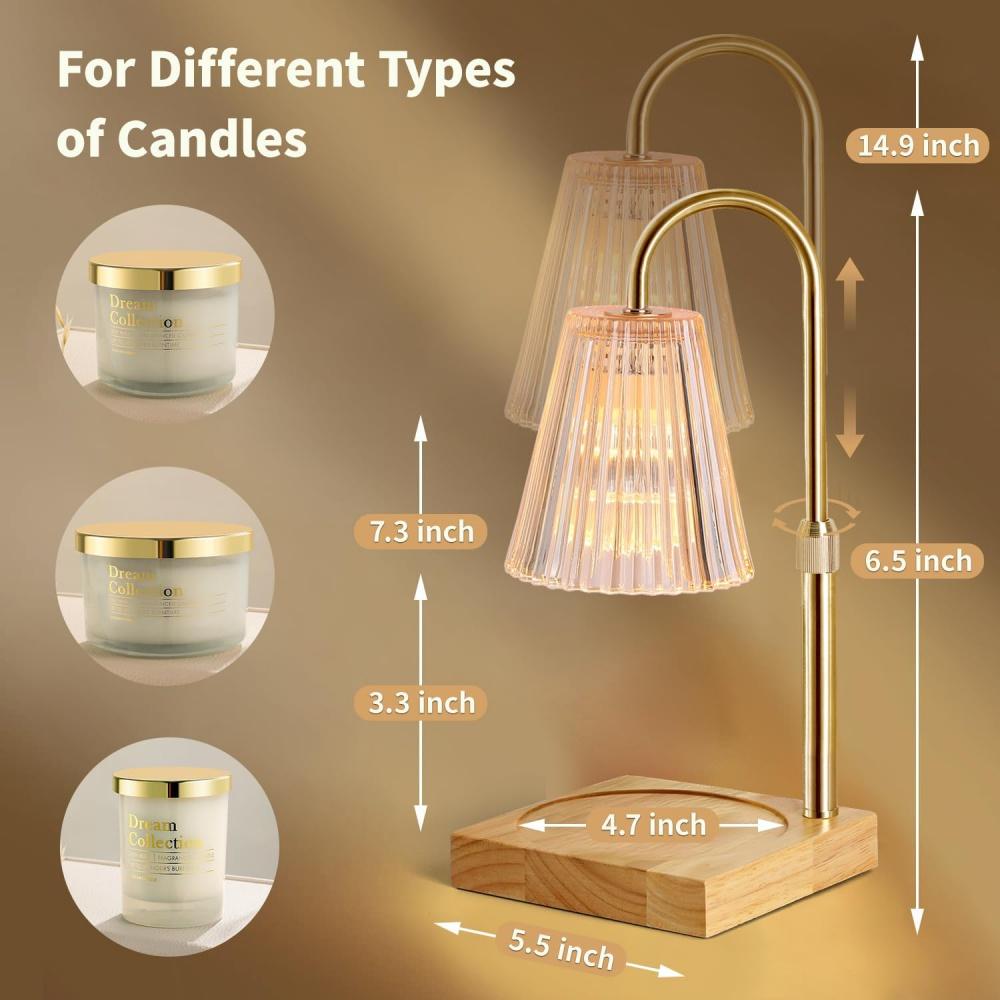 Candle Lamp Warmer with Dimmer, Electric Candle Warmer for Jar Candles Lamp Warmer Bedroom Home Decor, 2H/4H/8H Timer Adjustable Height with 2 Bulbs