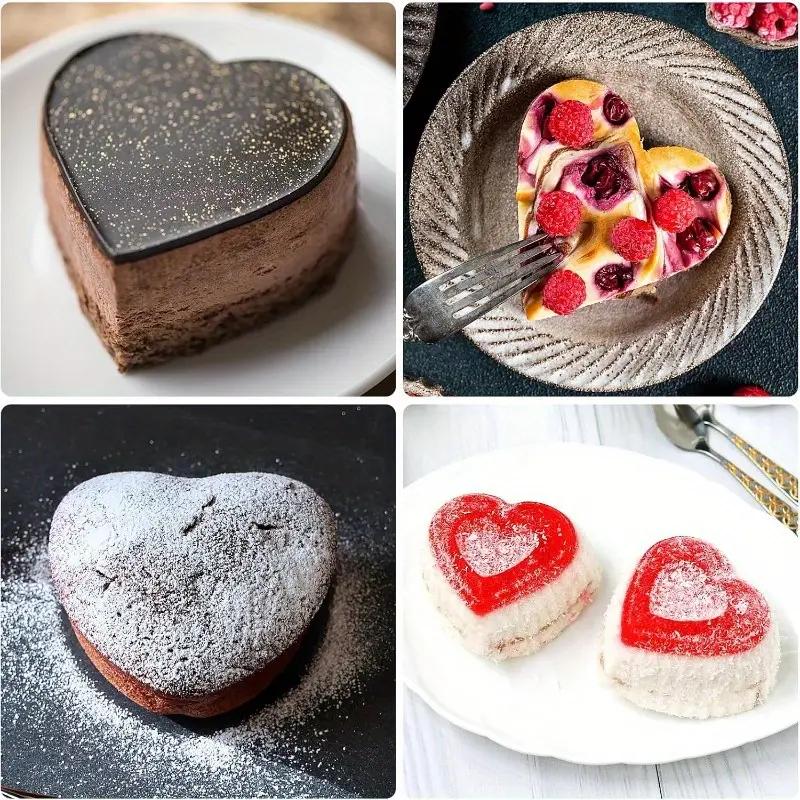 3 Inch Heart Shaped Cake Pan Mold Solid Bottom Aluminum Alloy Chocolate Cake Pan Silver Tin Baking Mold Mould
