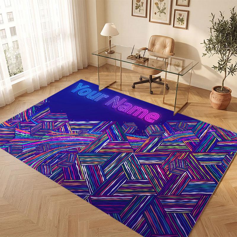 Abstract Geometric Theme Crystal Velvet Floor Rug Personalized Custom Name Text Warm Carpet Home Decoration