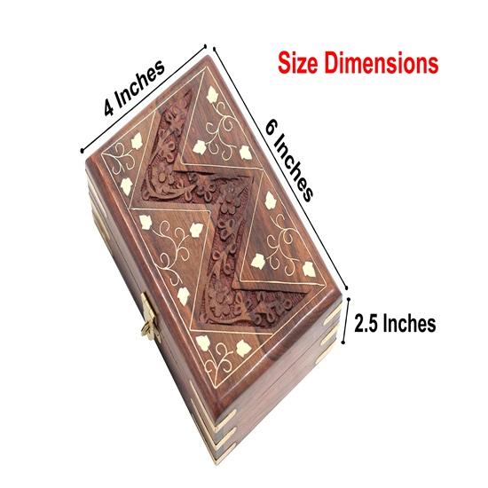 15 Cm Sheesham Wooden Brass Storage Box Hand Carved Jewellery Box Decorative Gift Box