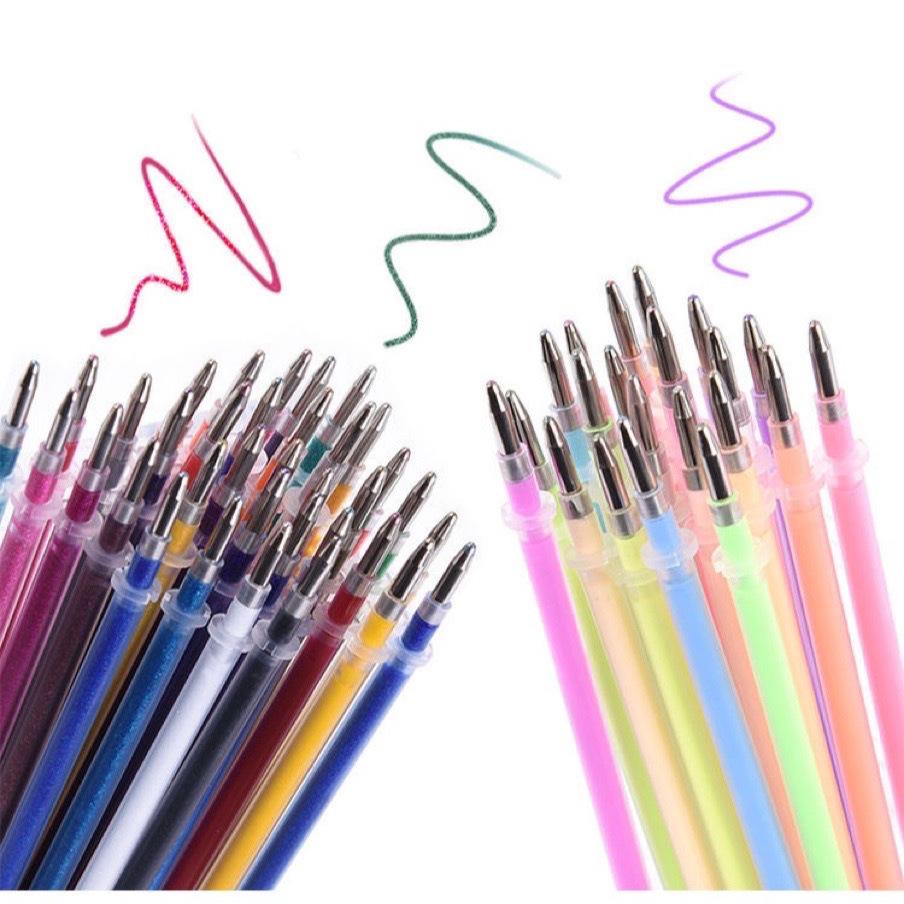 Премиальные гелевые ручки-заправки 100 цветов: 48 вариантов флуоресцентных глиттеров, пастельных перламутровых и многоцветных оттенков с 24 дополнительными цветными заправками