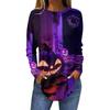 Женская свободная футболка с длинным рукавом с круглым вырезом и принтом, верхний пуловер