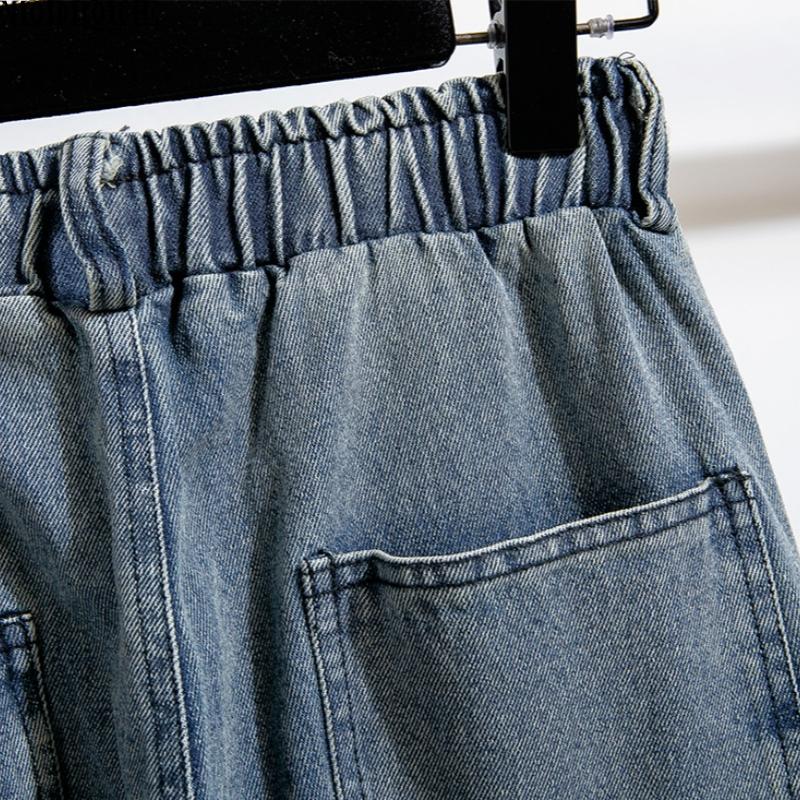 MODIQUE 2025 Новые летние женские свободные повседневные прямые джинсы серповидной формы, длинные классические эластичные однотонные синие джинсы