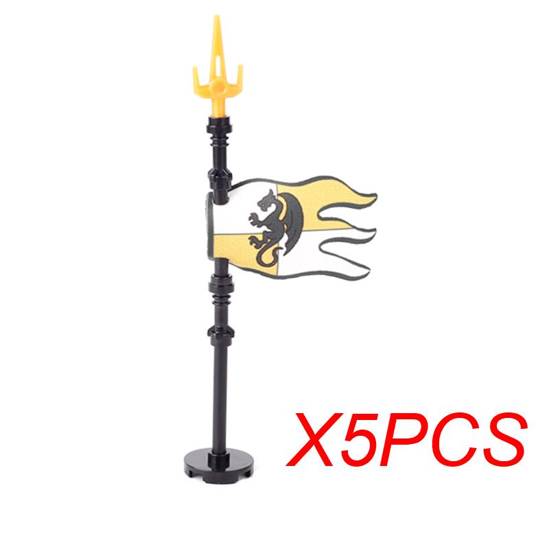 MOC Medieval Red Lion Black Eagle Castle Soldier Knight Horse Mount Building Block Military Figure Vest Armor Flag Toy Gift