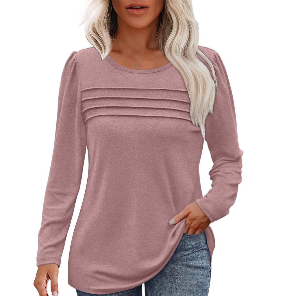 Женский свободный повседневный однотонный топ с круглым вырезом и длинными рукавами, модный топ