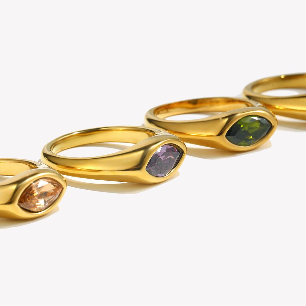Кольцо-печатка EBbelle Horse Eye Zircon, цветное, гипоаллергенное, из нержавеющей стали 316L, ювелирное изделие с позолотой 18 карат